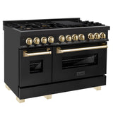 ZLINE Autograph Edition 48" 6.0 cu. ft. Dual Fuel Range with Gas Stove and Electric Oven in Black Stainless Steel with Accents (RABZ-48) [Color: Gold] - (RABZ48G)