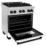 ZLINE Autograph Edition 30 in. 4.0 cu. ft. Dual Fuel Range with Gas Stove and Electric Oven in Stainless Steel with White Matte Door and Accents (RAZ-WM-30) [Color: Matte Black] - (RAZWM30MB)