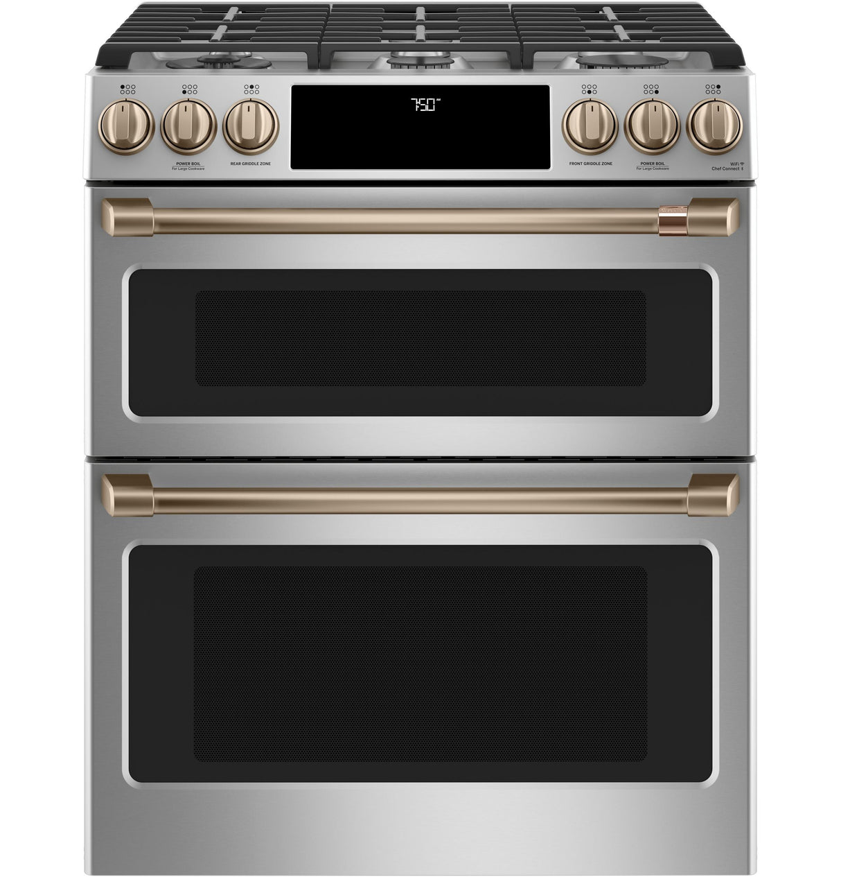 Caf(eback)(TM) 30" Smart Slide-In, Front-Control, Gas Double-Oven Range with Convection - (CGS750P2MS1)