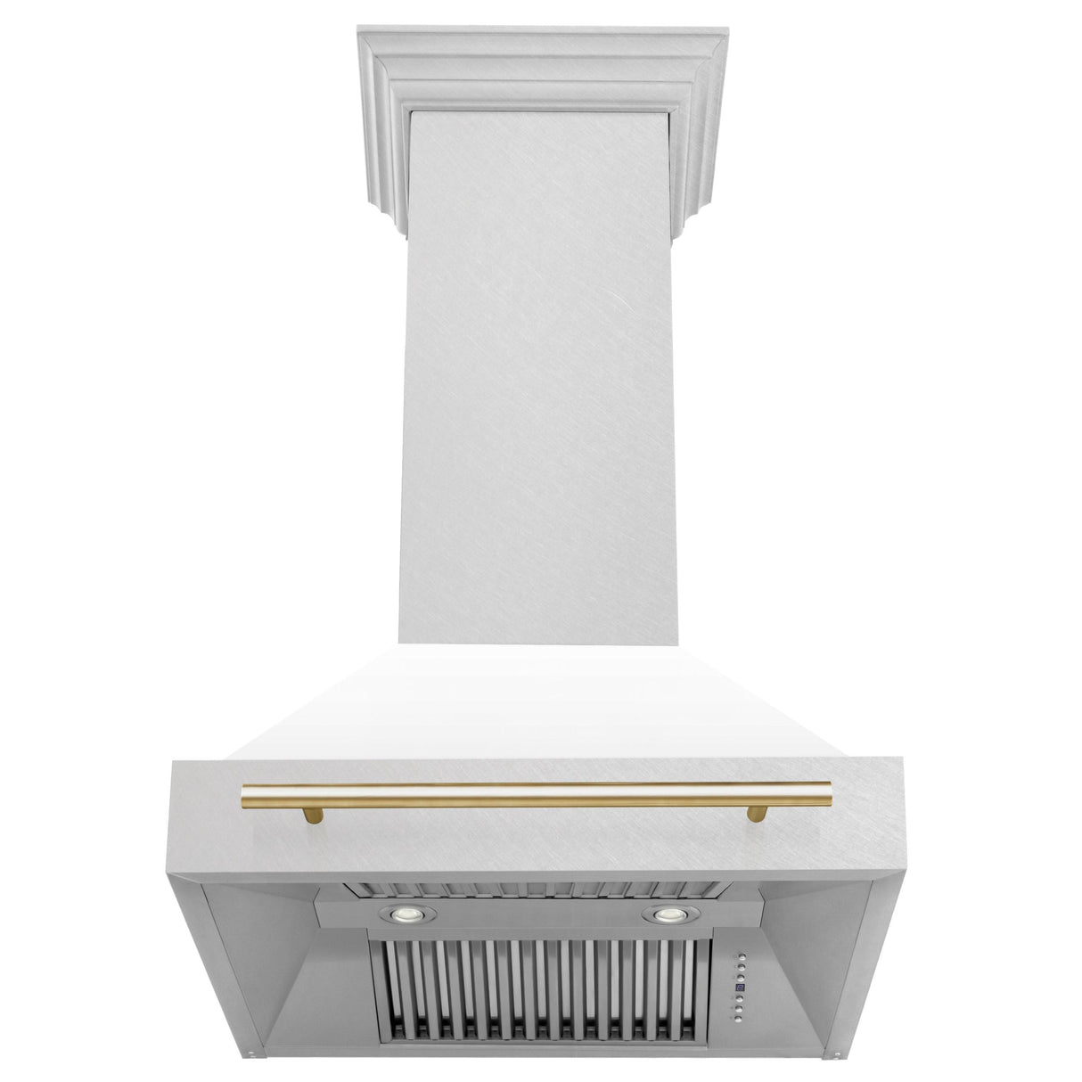 30 in. ZLINE Autograph Edition DuraSnow Stainless Steel Range Hood with White Matte Shell and Accented Handle (8654SNZ-WM30) [Color: Gold] - (8654SNZWM30G)