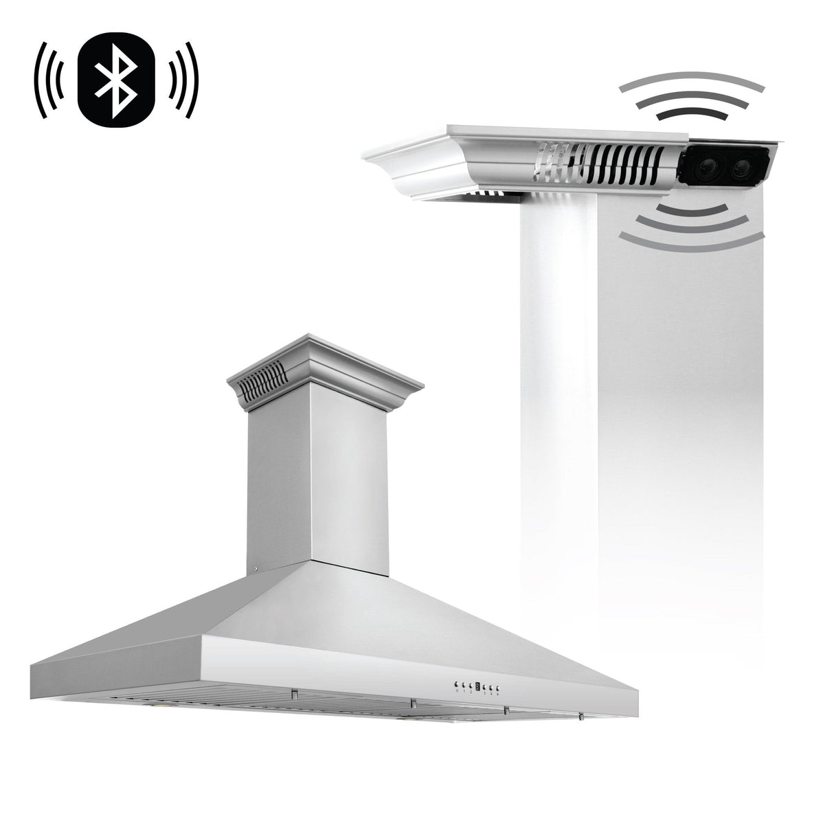 ZLINE Ducted Vent Wall Mount Range Hood in Stainless Steel with Built-in ZLINE CrownSound Bluetooth Speakers (KL3CRN-BT) - (KL3CRNBT48)