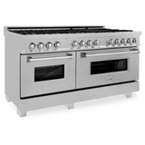 ZLINE 60 in. 7.4 cu. ft. Dual Fuel Range with Gas Stove and Electric Oven in DuraSnow Stainless Steel and Colored Door Options (RAS-60) [Color: DuraSnow Stainless Steel with Brass Burners] - (RASSNBR60)