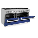 ZLINE 60 in. 7.4 cu. ft. Dual Fuel Range with Gas Stove and Electric Oven in DuraSnow Stainless Steel and Colored Door Options (RAS-60) [Color: DuraSnow Stainless Steel with Blue Matte Door] - (RASBM60)