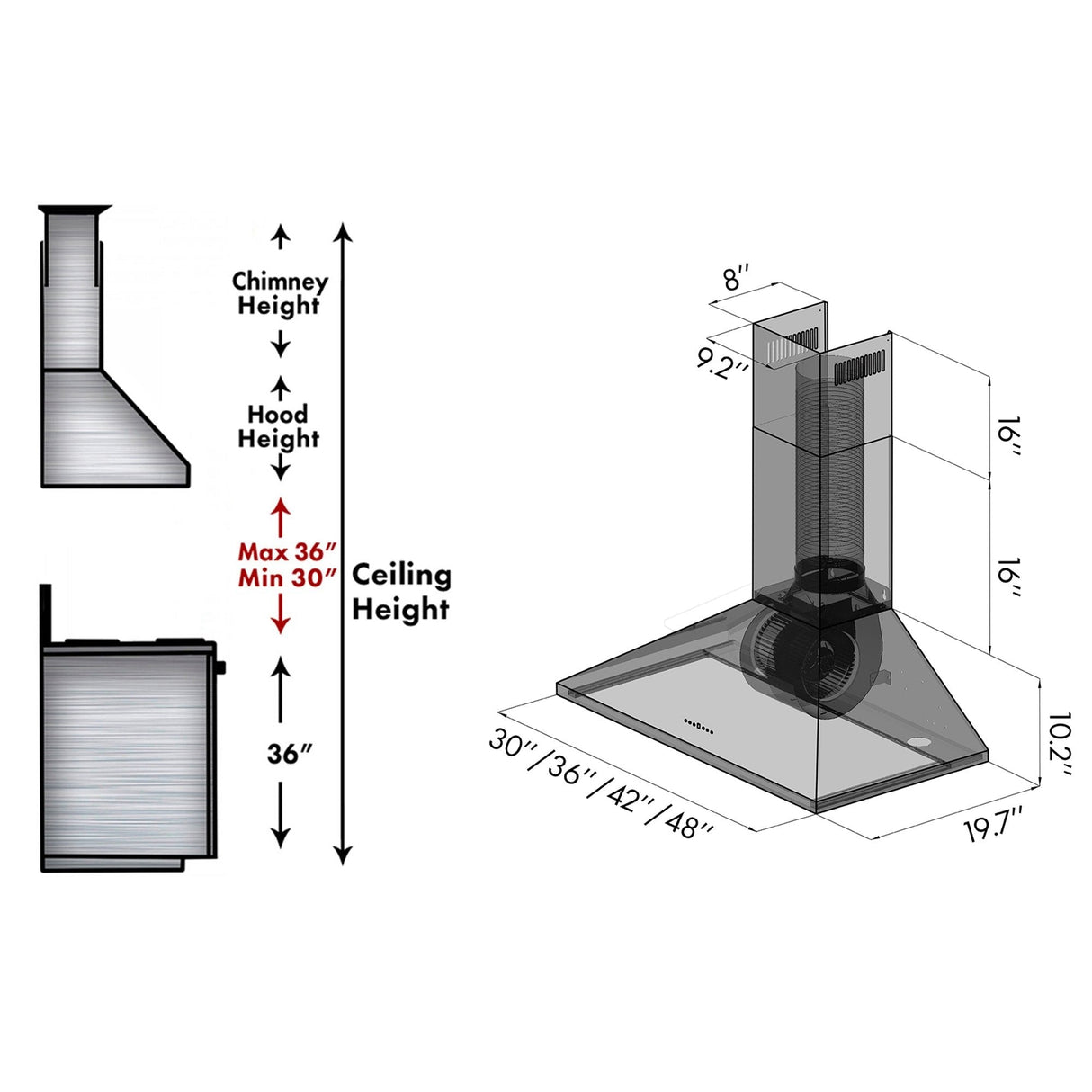 ZLINE Convertible Vent Wall Mount Range Hood in Stainless Steel (KL2) - (KL248)