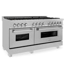 ZLINE 60 in. 7.4 cu. ft. Dual Fuel Range with Gas Stove and Electric Oven in DuraSnow Stainless Steel and Colored Door Options (RAS-60) [Color: DuraSnow Stainless Steel with Brass Burners] - (RASSNBR60)