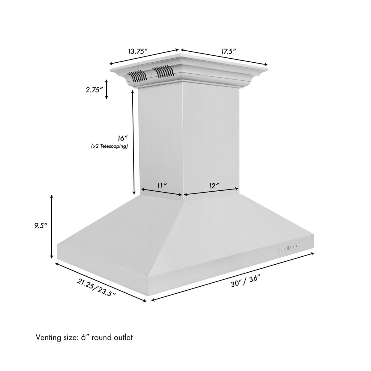 ZLINE Island Mount Range Hood in Stainless Steel with Built-in ZLINE CrownSound Bluetooth Speakers (KL3iCRN-BT) - (KL3ICRNBT48)