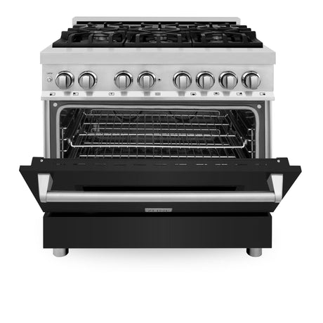 ZLINE 36 in. Dual Fuel Range with Gas Stove and Electric Oven in Stainless Steel (RA36) [Color: Black Matte] - (RABLM36)