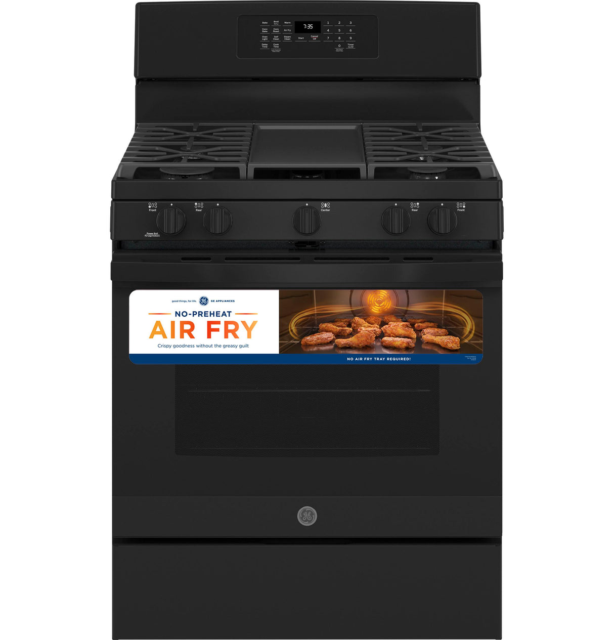 GE(R) 30" Free-Standing Gas Convection Range with No Preheat Air Fry - (JGB735DPBB)