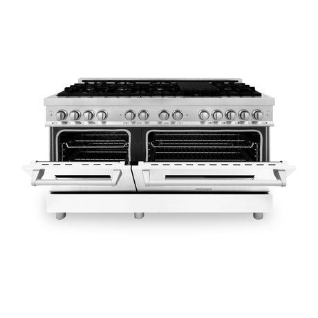 ZLINE 60 in. 7.4 cu. ft. Dual Fuel Range with Gas Stove and Electric Oven in Stainless Steel with Color Options (RA60) [Color: White Matte] - (RAWM60)