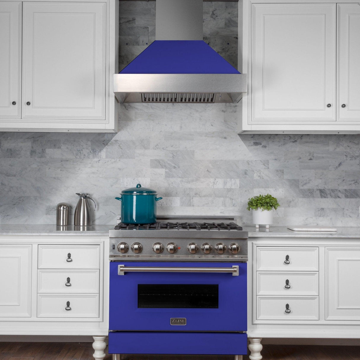 ZLINE Ducted DuraSnow Stainless Steel Range Hood with Blue Matte Shell (8654BM) - (8654BM30)