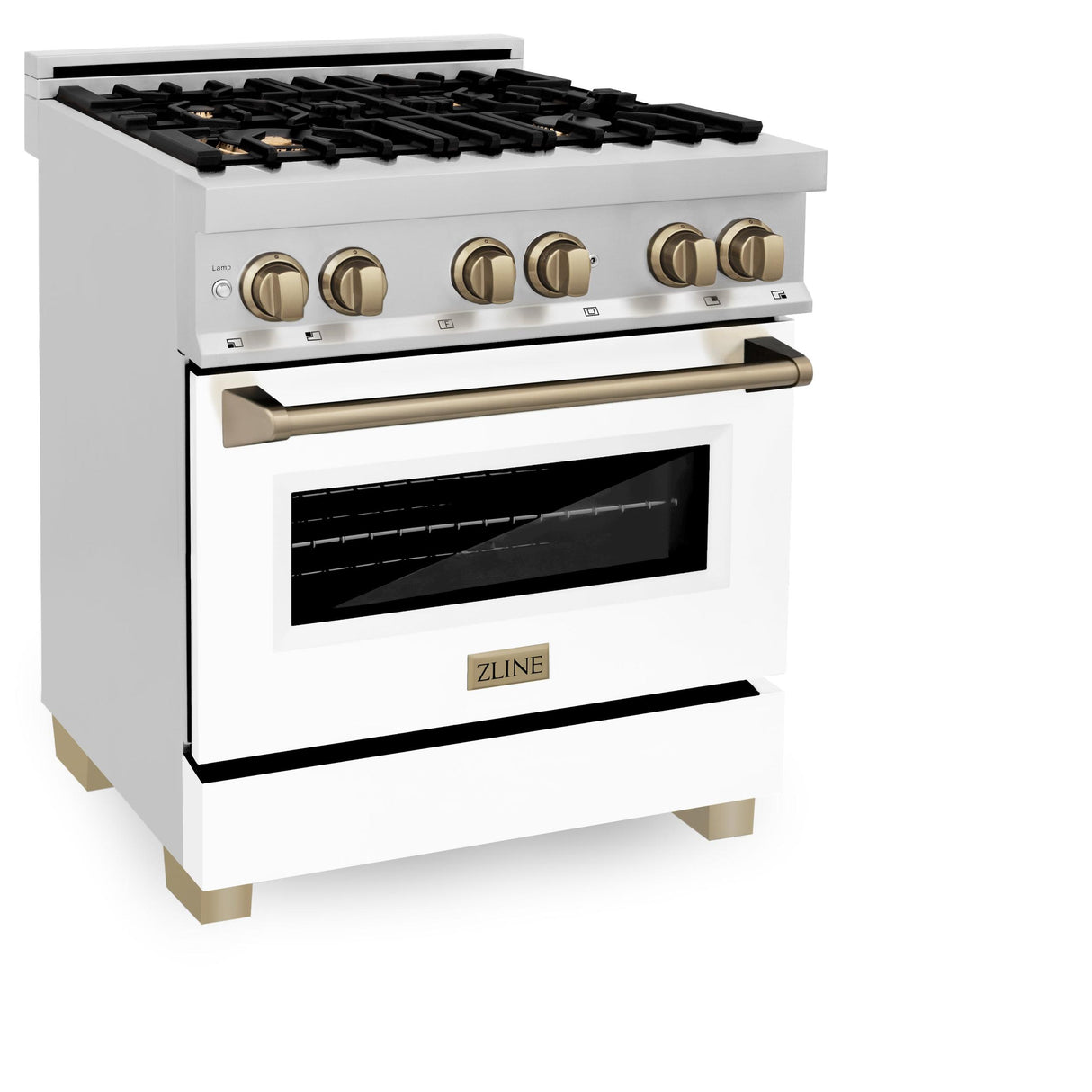 ZLINE Autograph Edition 30 in. 4.0 cu. ft. Dual Fuel Range with Gas Stove and Electric Oven in Stainless Steel with White Matte Door and Accents (RAZ-WM-30) [Color: Champagne Bronze] - (RAZWM30CB)