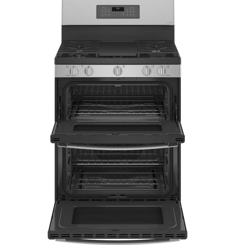 GE Profile(TM) 30" Free-Standing Gas Double Oven Convection Fingerprint Resistant Range with No Preheat Air Fry - (PGB965YPFS)