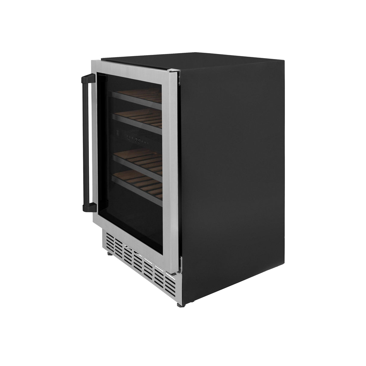 ZLINE 24" Autograph Edition Dual Zone 44-Bottle Wine Cooler in Stainless Steel with Wood Shelf and Matte Black Accents (RWVZ-UD-24-MB) - (RWVZUD24MB)