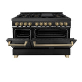 ZLINE Autograph Edition 48" 6.0 cu. ft. Dual Fuel Range with Gas Stove and Electric Oven in Black Stainless Steel with Accents (RABZ-48) [Color: Champagne Bronze] - (RABZ48CB)