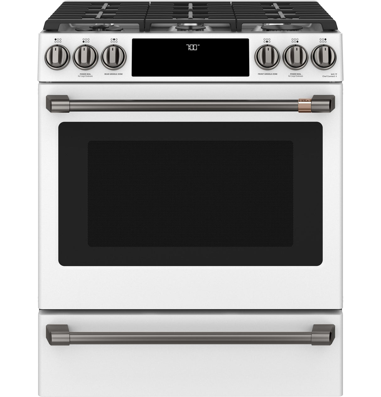 Caf(eback)(TM) 30" Smart Slide-In, Front-Control, Gas Range with Convection Oven - (CGS700P4MW2)