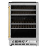 ZLINE 24" Autograph Edition Dual Zone 44-Bottle Wine Cooler in Stainless Steel with Wood Shelf and Polished Gold Accents (RWVZ-UD-24-G) - (RWVZUD24G)