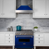 ZLINE Ducted DuraSnow Stainless Steel Range Hood with Blue Gloss Shell (8654BG) - (8654BG30)