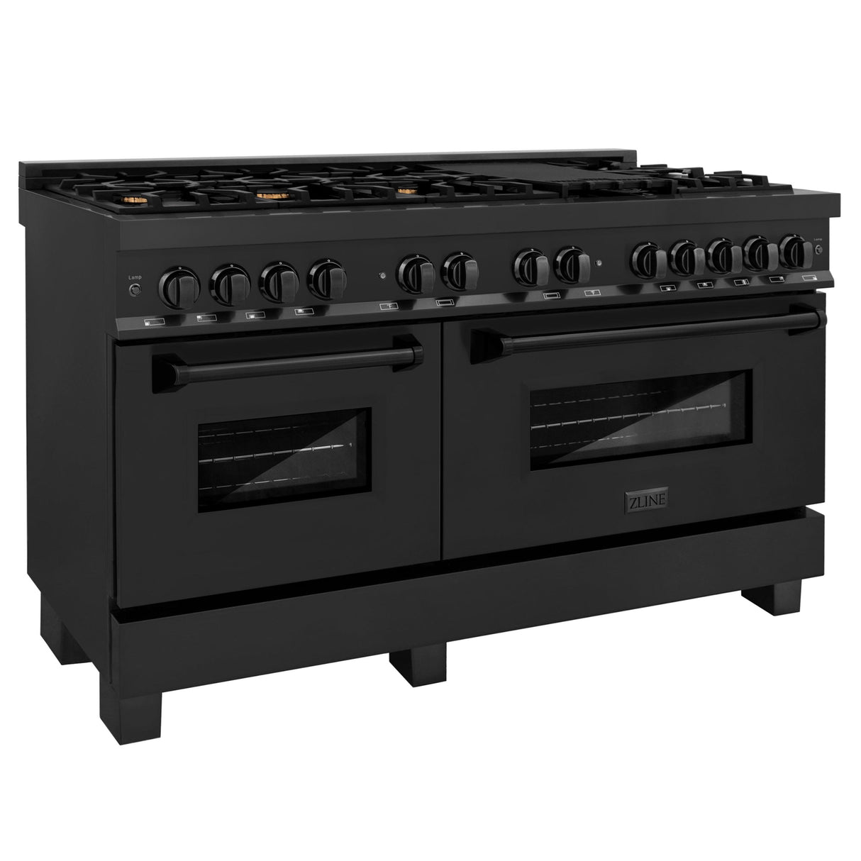 ZLINE 60 in. 7.4 cu. ft. Dual Fuel Range with Gas Stove and Electric Oven in Black Stainless Steel with Brass Burners (RAB-60) - (RAB60)