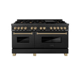 ZLINE Autograph Edition 60" 7.4 cu. ft. Dual Fuel Range with Gas Stove and Electric Oven in Black Stainless Steel with Accents (RABZ-60) [Color: Champagne Bronze] - (RABZ60CB)