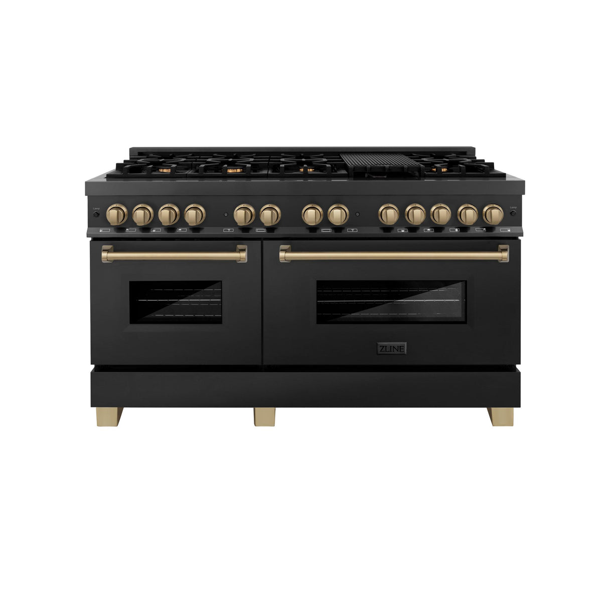 ZLINE Autograph Edition 60" 7.4 cu. ft. Dual Fuel Range with Gas Stove and Electric Oven in Black Stainless Steel with Accents (RABZ-60) [Color: Polished Gold Accents] - (RABZ60G)