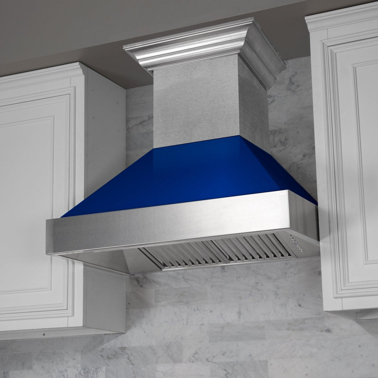 ZLINE Ducted DuraSnow Stainless Steel Range Hood with Blue Gloss Shell (8654BG) - (8654BG30)