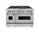 ZLINE 48 in. DuraSnow Stainless Steel 6.0 cu.ft. 7 Gas Burner/Electric Oven Range with Color Door Options (RAS-SN-48) [Color: DuraSnow Stainless Steel with Brass Burners] - (RASSNBR48)