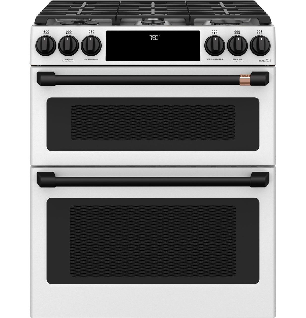 Caf(eback)(TM) 30" Smart Slide-In, Front-Control, Gas Double-Oven Range with Convection - (CGS750P4MW2)