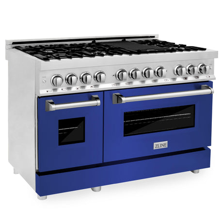 ZLINE 48 in. Dual Fuel Range with Gas Stove and Electric Oven in Stainless Steel (RA48) [Color: Blue Matte] - (RABM48)