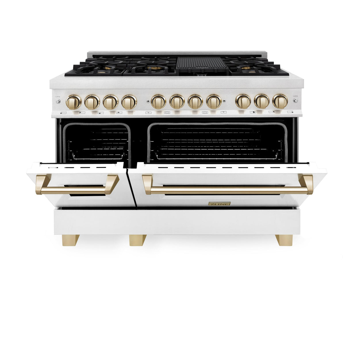 ZLINE Autograph Edition 48" 6.0 cu. ft. Dual Fuel Range with Gas Stove and Electric Oven in DuraSnow Stainless Steel with White Matte Door with Accents (RASZ-WM-48) [Color: Gold] - (RASZWM48G)