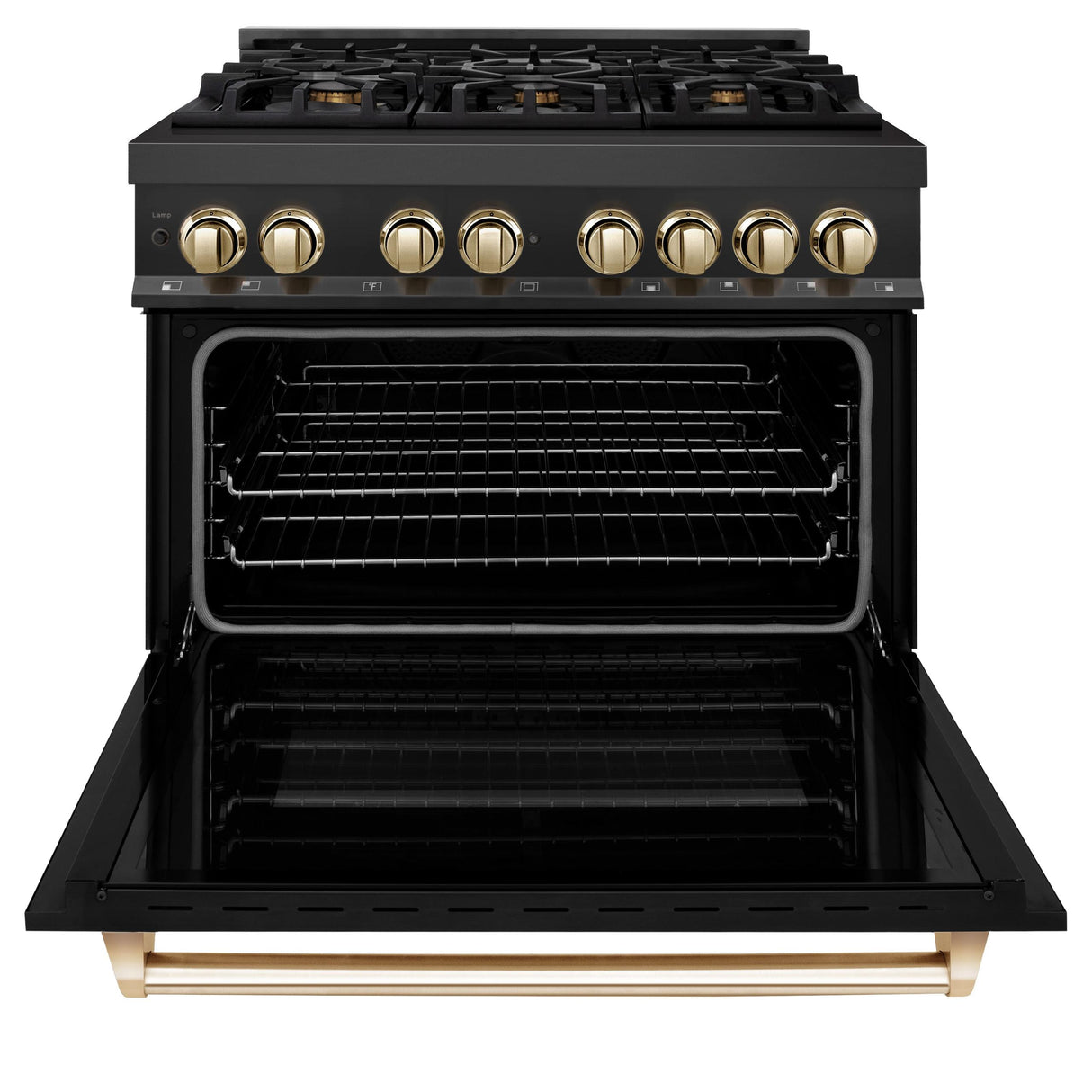 ZLINE Autograph Edition 36" 4.6 cu. ft. Dual Fuel Range with Gas Stove and Electric Oven in Black Stainless Steel with Accents (RABZ-36) [Color: Gold] - (RABZ36G)