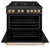 ZLINE Autograph Edition 36" 4.6 cu. ft. Dual Fuel Range with Gas Stove and Electric Oven in Black Stainless Steel with Accents (RABZ-36) [Color: Gold] - (RABZ36G)