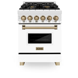 ZLINE Autograph Edition 24" 2.8 cu. ft. Dual Fuel Range with Gas Stove and Electric Oven in Stainless Steel with White Matte Door and Accents (RAZ-WM-24) [Color: Champagne Bronze] - (RAZWM24CB)