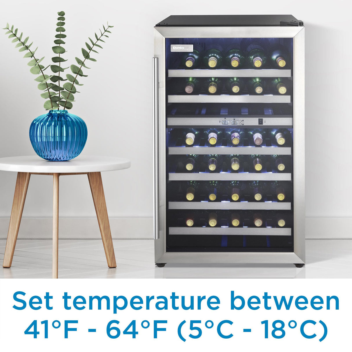 Danby Designer 38 Bottle Free-Standing Wine Cooler in Black Stainless Steel - (DWC114BLSDD)