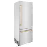 ZLINE 30" Autograph Edition 16.1 cu. ft. Built-in 2-Door Bottom Freezer Refrigerator with Internal Water and Ice Dispenser in Stainless Steel with Champagne Bronze Accents (RBIVZ-304-30-CB) - (RBIVZ30430CB)