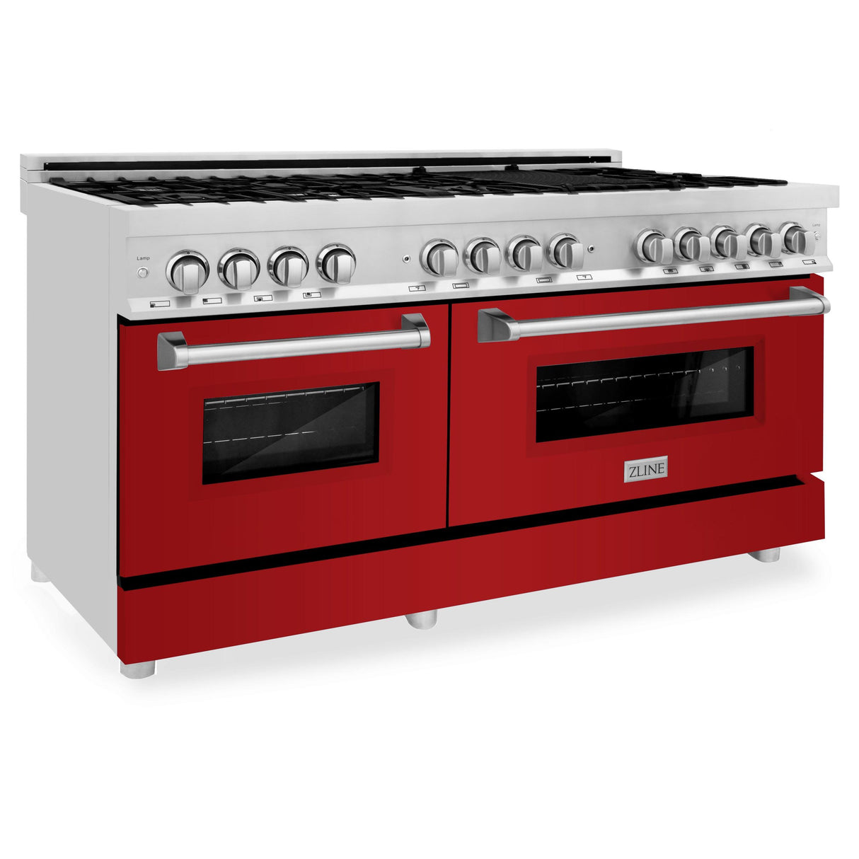 ZLINE 60 in. 7.4 cu. ft. Dual Fuel Range with Gas Stove and Electric Oven in Stainless Steel with Color Options (RA60) [Color: Red Gloss] - (RARG60)