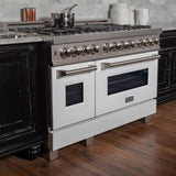 ZLINE 48 in. DuraSnow Stainless Steel 6.0 cu.ft. 7 Gas Burner/Electric Oven Range with Color Door Options (RAS-SN-48) [Color: White Matte] - (RASWM48)