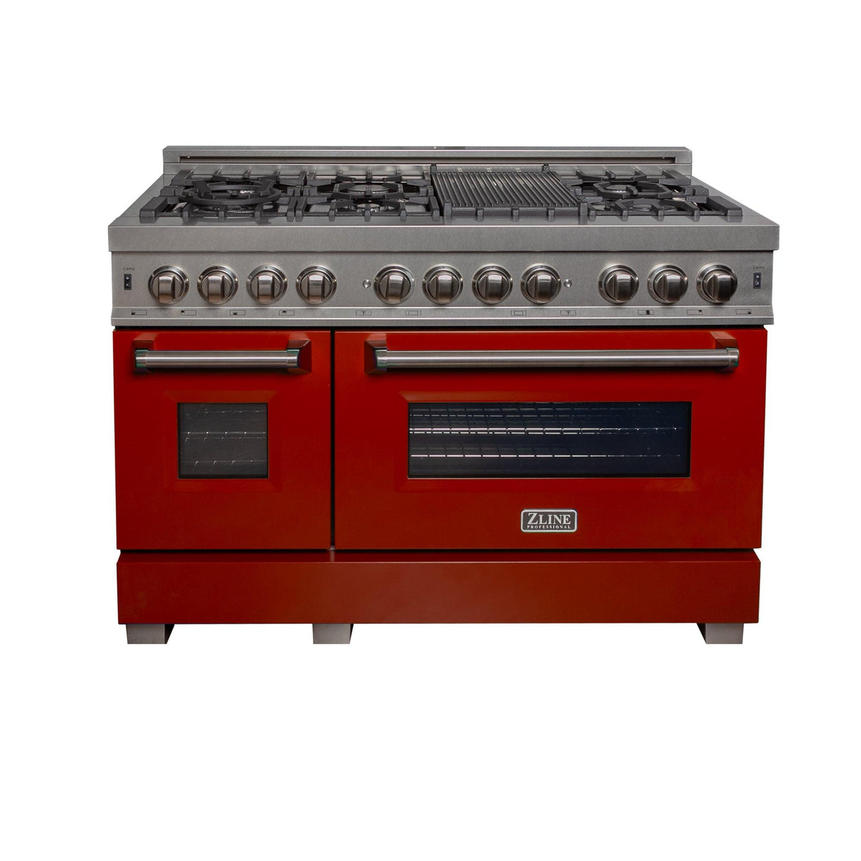 ZLINE 48 in. DuraSnow Stainless Steel 6.0 cu.ft. 7 Gas Burner/Electric Oven Range with Color Door Options (RAS-SN-48) [Color: Red Gloss] - (RASRG48)