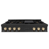 ZLINE Autograph Edition 48" Porcelain Rangetop with 7 Gas Burners in Black Stainless Steel and Polished Gold Accents (RTBZ-48-G) - (RTBZ48G)