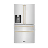 ZLINE 36" Autograph Edition 21.6 cu. ft 4-Door French Door Refrigerator with Water and Ice Dispenser in Fingerprint Resistant Stainless Steel with Traditional Handles [Color: Gold Accents] - (RFMZW36G)