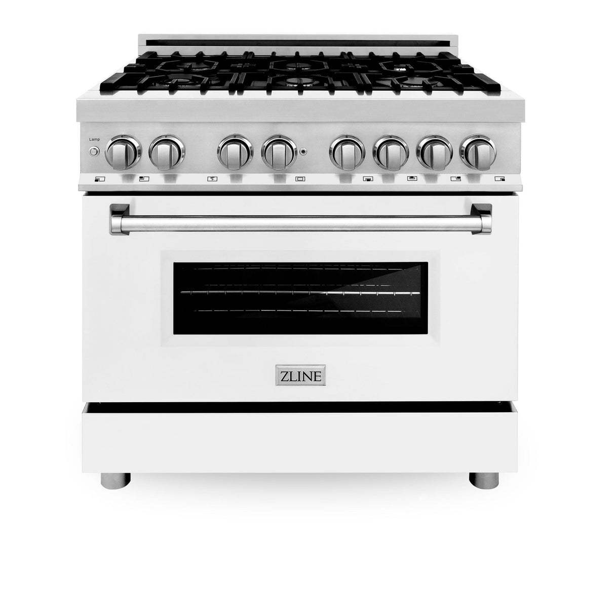 ZLINE 36 in. 4.6 cu. ft. Electric Oven and Gas Cooktop Dual Fuel Range with Griddle and White Matte Door in Stainless Steel (RA-WM-GR-36) - (RAWMGR36)