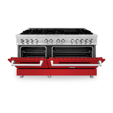 ZLINE 60 in. 7.4 cu. ft. Dual Fuel Range with Gas Stove and Electric Oven in Stainless Steel with Color Options (RA60) [Color: Red Matte] - (RARM60)