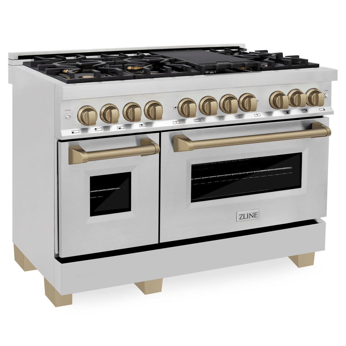 ZLINE Autograph Edition 48" 6.0 cu. ft. Dual Fuel Range with Gas Stove and Electric Oven in Stainless Steel with Accents (RAZ-48) [Color: Champagne Bronze] - (RAZ48CB)