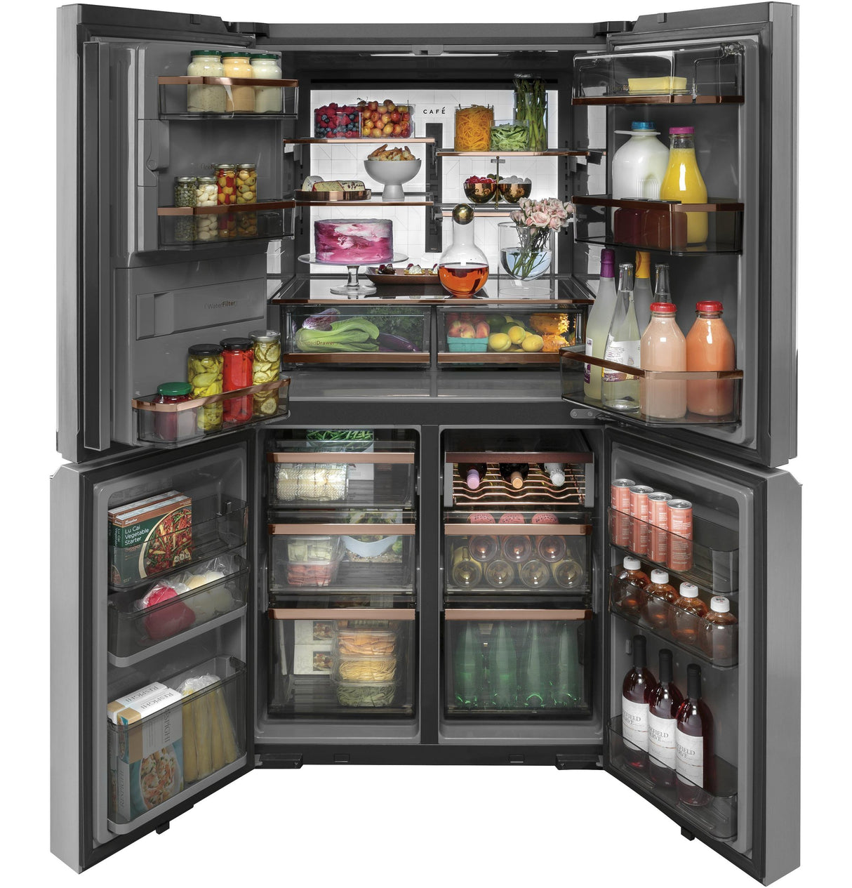 Caf(eback)(TM) ENERGY STAR(R) 27.4 Cu. Ft. Smart Quad-Door Refrigerator in Platinum Glass - (CQE28DM5NS5)