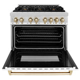 ZLINE Autograph Edition 36" 4.6 cu. ft. Dual Fuel Range with Gas Stove and Electric Oven in Stainless Steel with White Matte Door and Accents (RAZ-WM-36) [Color: Polished Gold Accents] - (RAZWM36G)