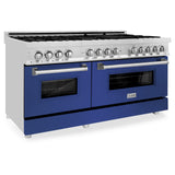 ZLINE 60 in. 7.4 cu. ft. Dual Fuel Range with Gas Stove and Electric Oven in Stainless Steel with Color Options (RA60) [Color: Blue Matte] - (RABM60)