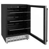 ZLINE 24" Autograph Edition 154 Can Beverage Cooler Fridge with Adjustable Shelves in Stainless Steel with Matte Black Accents (RBVZ-US-24-MB) - (RBVZUS24MB)