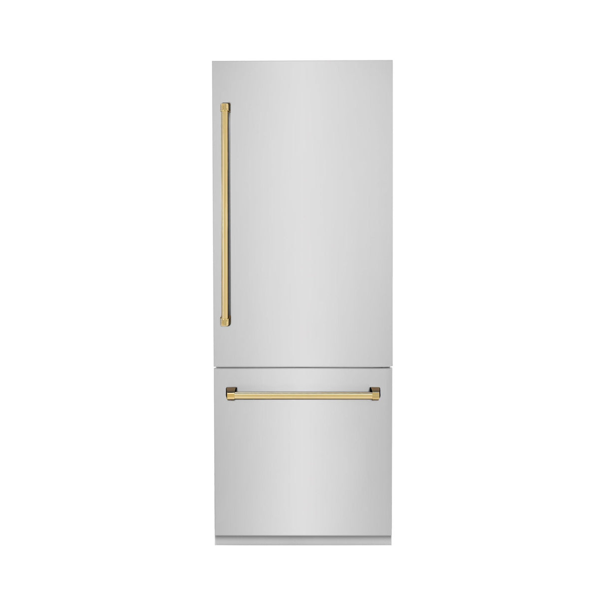 Products ZLINE 30? Autograph Edition 16.1 cu. ft. Built-in 2-Door Bottom Freezer Refrigerator with Internal Water and Ice Dispenser in Stainless Steel with Polished Gold Accents (RBIVZ-304-30-G) - (RBIVZ30430G)