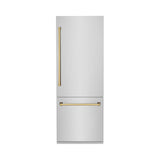 Products ZLINE 30? Autograph Edition 16.1 cu. ft. Built-in 2-Door Bottom Freezer Refrigerator with Internal Water and Ice Dispenser in Stainless Steel with Polished Gold Accents (RBIVZ-304-30-G) - (RBIVZ30430G)