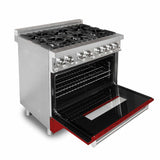 ZLINE 36 in. Dual Fuel Range with Gas Stove and Electric Oven in Stainless Steel (RA36) [Color: Red Gloss] - (RARG36)