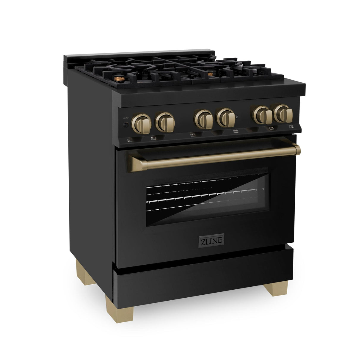 ZLINE Autograph Edition 30" 4.0 cu. ft. Dual Fuel Range with Gas Stove and Electric Oven in Black Stainless Steel with Accents (RABZ-30) [Color: Gold] - (RABZ30G)